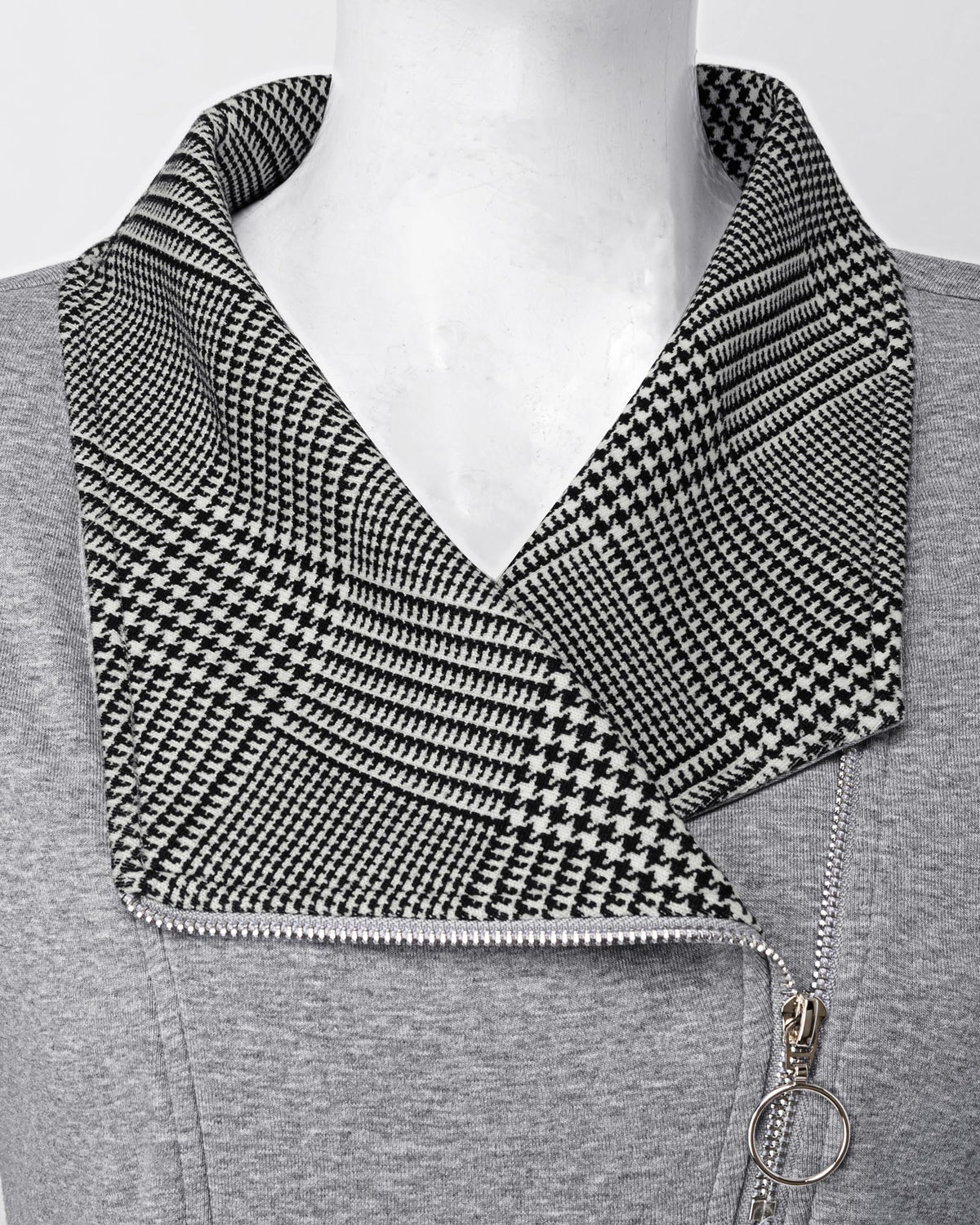 VALOLIA Winter Clothes for Women: Clothes for Women - Tunic Sweaters to Wear with Leggings - Womens Tunic Tops to Wear with Leggings Zipper Neck Lapel Plaid Fashion Zip Up Sweatshirt Light Gray Medium