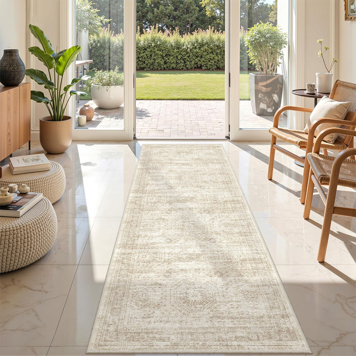 Restydon 2x8 Runner Rug Non Slip,Washable Hallway Runner Rug,Beige