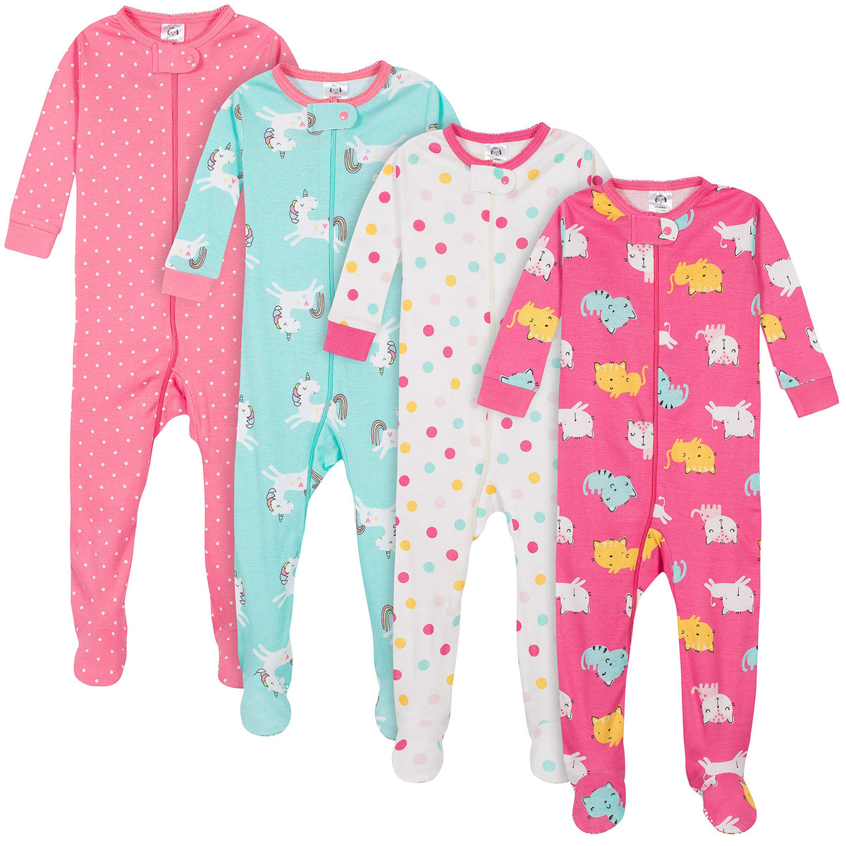 Gerber Baby Girls 4-pack Footed Pajamas And Toddler Sleepers, Unicorns Cats Pink, 18 Months US