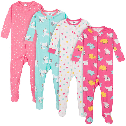 Gerber Baby Girls 4-pack Footed Pajamas And Toddler Sleepers, Unicorns Cats Pink, 18 Months US