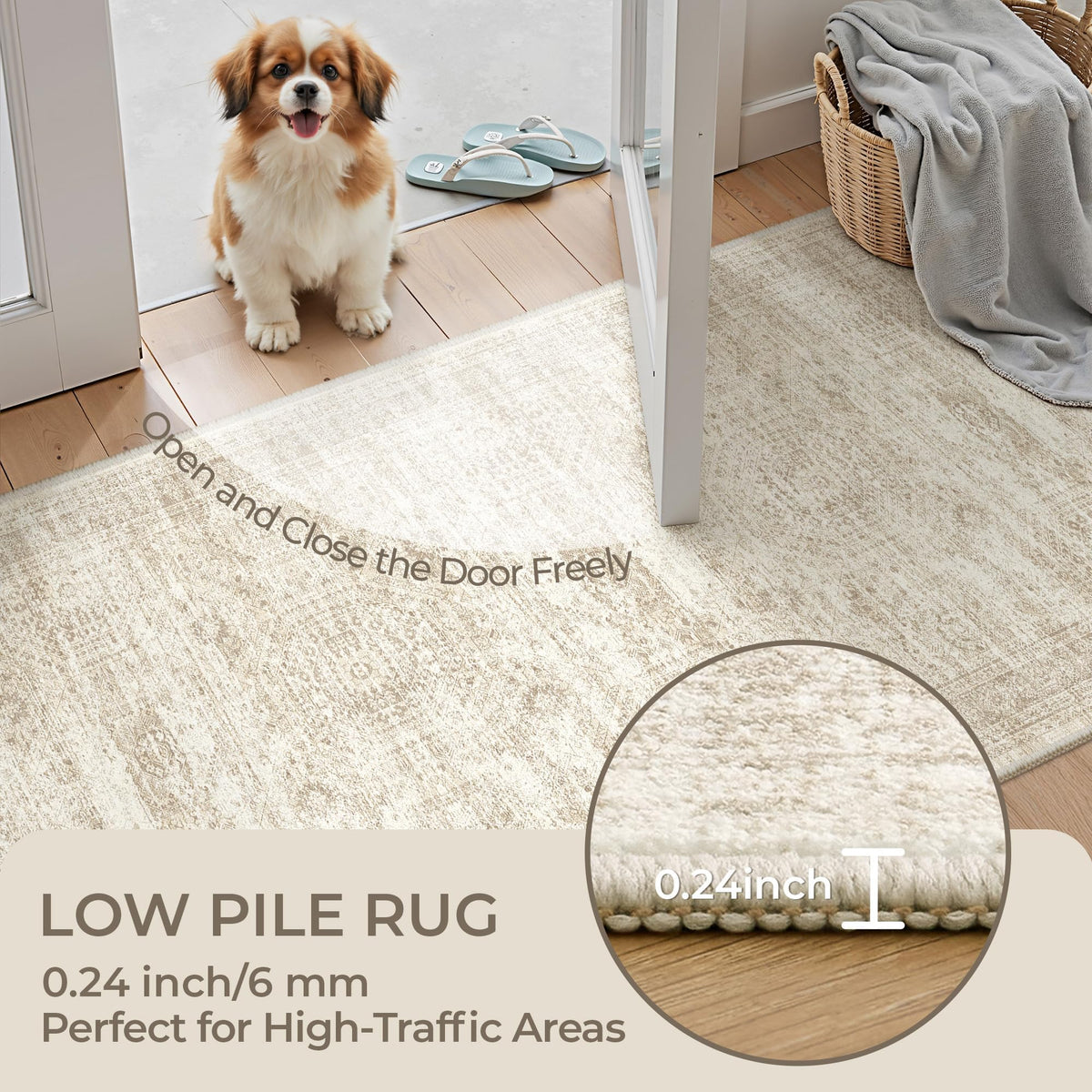 Restydon 2x8 Runner Rug Non Slip,Washable Hallway Runner Rug,Beige