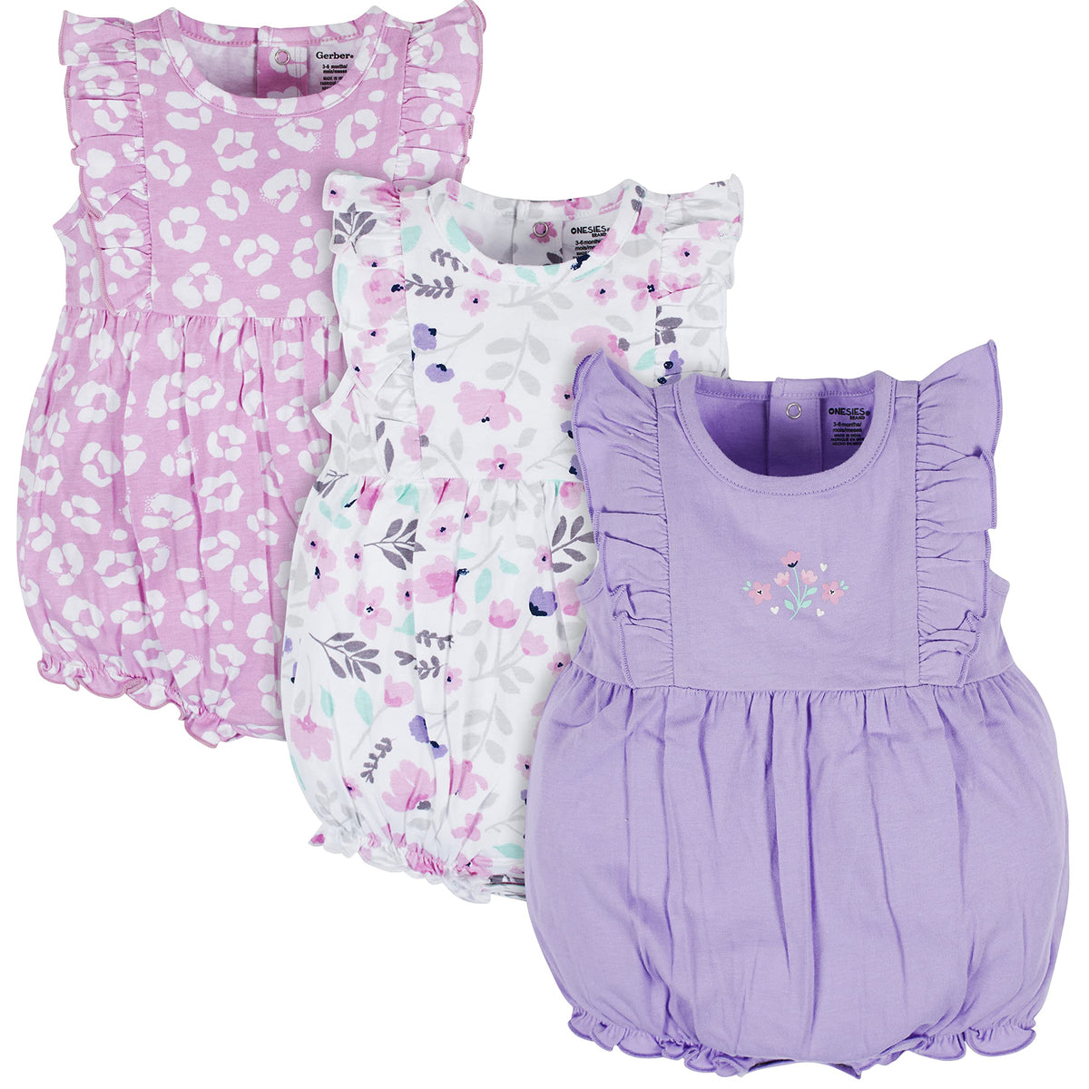 Onesies Brand Baby Girls 3-Pack Romper, Rainbows, 12 Months