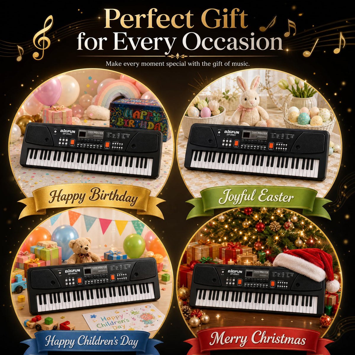 Soundo 61 Key Piano Keyboard with Microphone, Electric Piano, Black
