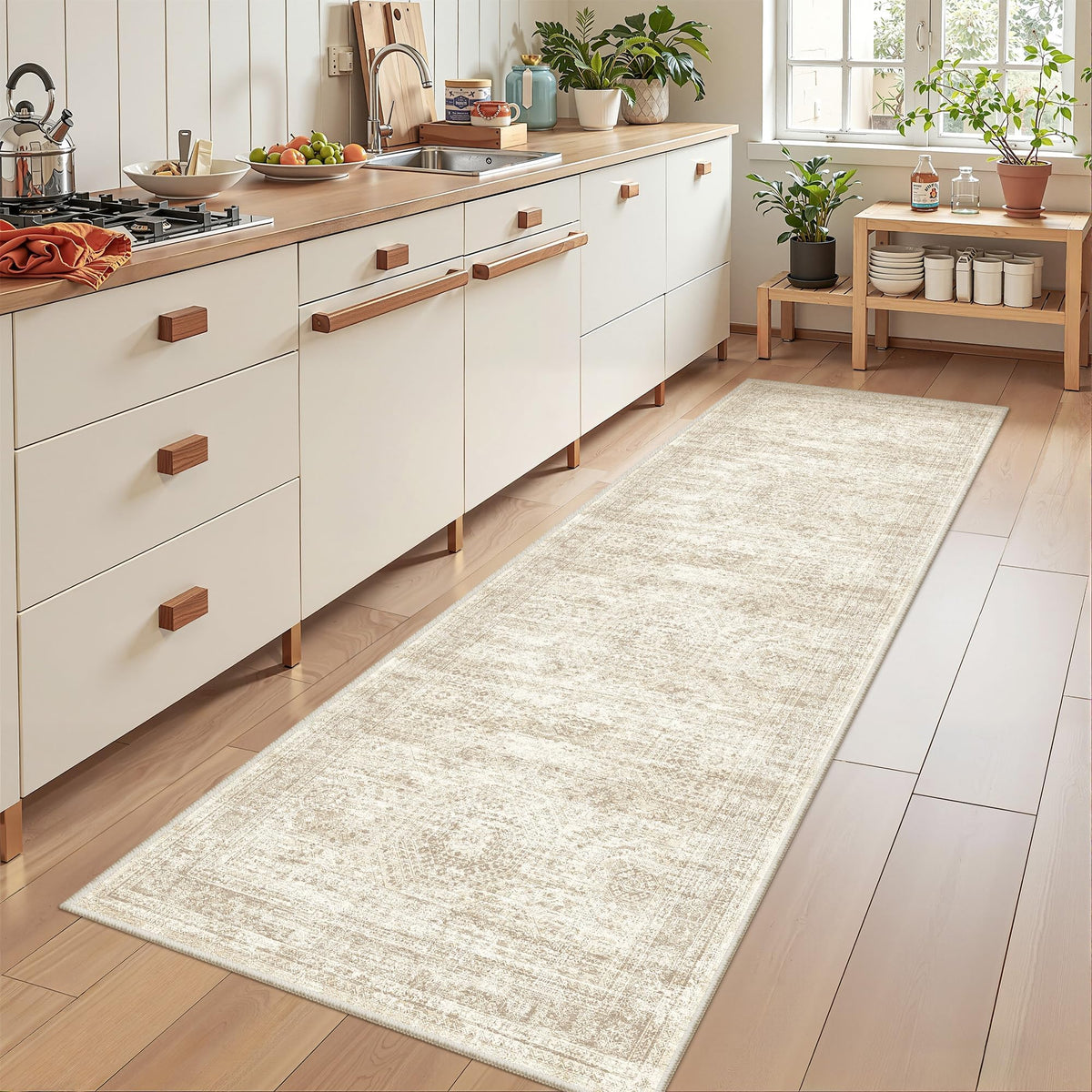 Restydon 2x8 Runner Rug Non Slip,Washable Hallway Runner Rug,Beige