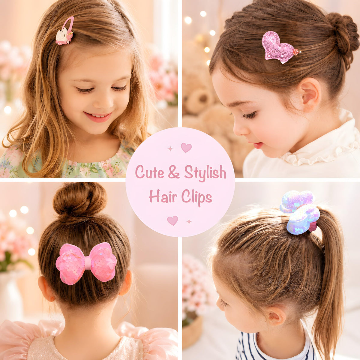 Hair Accessories for Girls Gift Set - Girl Hair Accessories Kit for Kids Ages 4-8, Pink Hair Clips, Barrettes, Ponytail Ties, Bows, Headbands, Mirror & Unicorn Comb, Toddler Hair Set