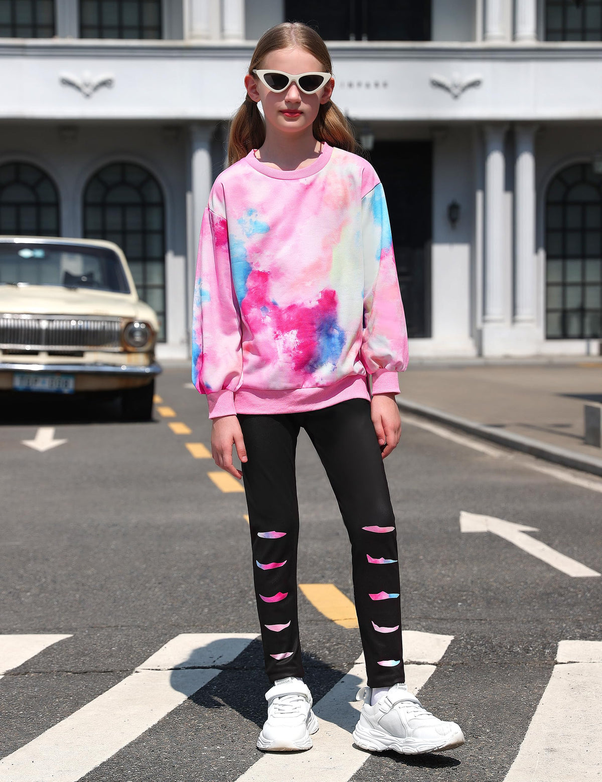 Tomolant Girls Clothes Size 6, Kids Clothes Tie Dye Sweatshirt Pants Set