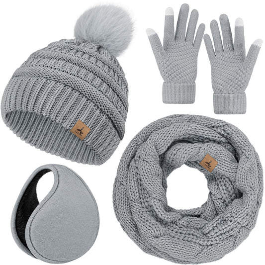 LOROME Winter Beanie Hat Scarf Gloves Set with Ear Muffs Warmer for Women