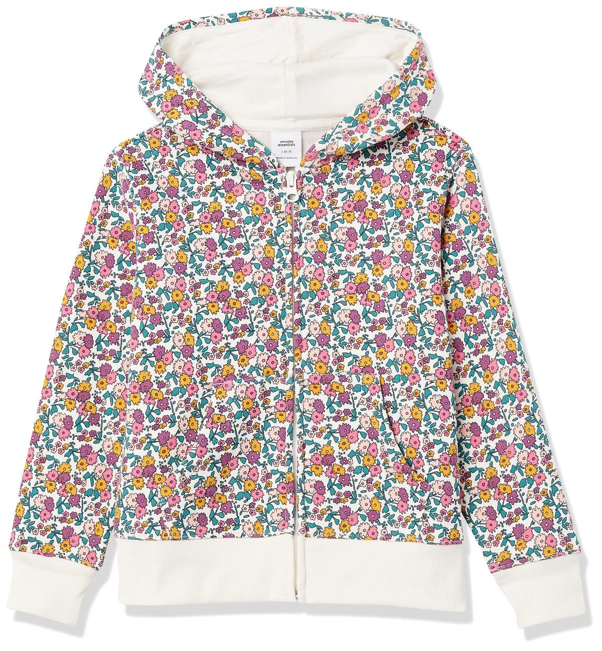 Amazon Essentials Girls' Fleece Full-Zip Hoodie Sweatshirts, Multi Ditsy Floral, Small
