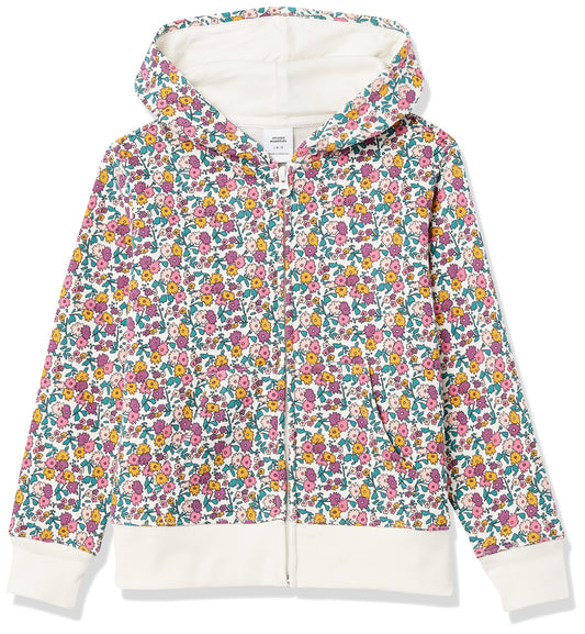 Amazon Essentials Girls' Fleece Full-Zip Hoodie Sweatshirts, Multi Ditsy Floral, Small