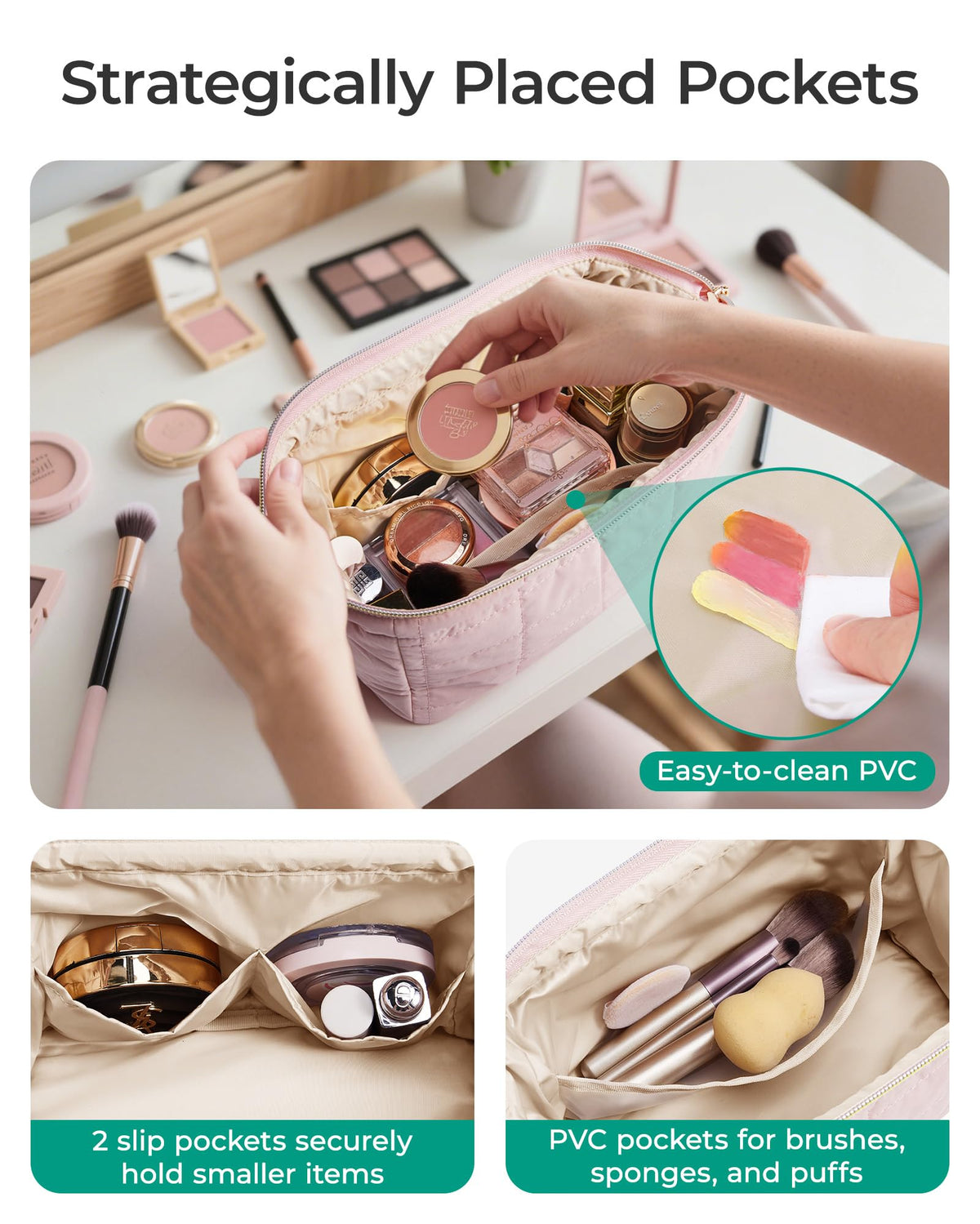 BAGSMART Makeup Bag Travel Toiletry Bag, Puffy Padded Make Up Bags for Women Makeup Organizer Case, Wide-open Pouch Purse Travel Essentials Toiletries Accessories Brushes, Ditsy Cherry - thewildfolk BAGSMART Makeup Bag Travel Toiletry Bag, Puffy Padded Make Up Bags for Women Makeup Organizer Case, Wide-open Pouch Purse Travel Essentials Toiletries Accessories Brushes, Ditsy Cherry