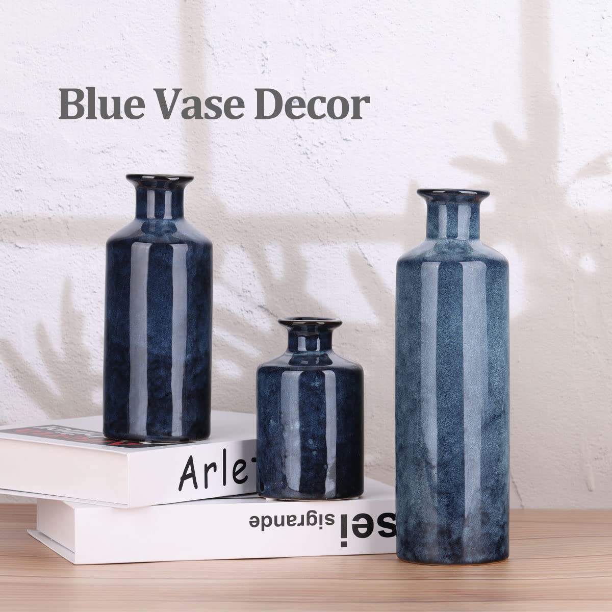 Blue Ceramic Vase Set - 3 Blue Small Vases, Farmhouse Country Flower Vase Home Decor, Living Room Decoration, Table Decoration, Fireplace Decor, and Entrance Decorations Centerpieces - thewildfolk Blue Ceramic Vase Set - 3 Blue Small Vases, Farmhouse Country Flower Vase Home Decor, Living Room Decoration, Table Decoration, Fireplace Decor, and Entrance Decorations Centerpieces