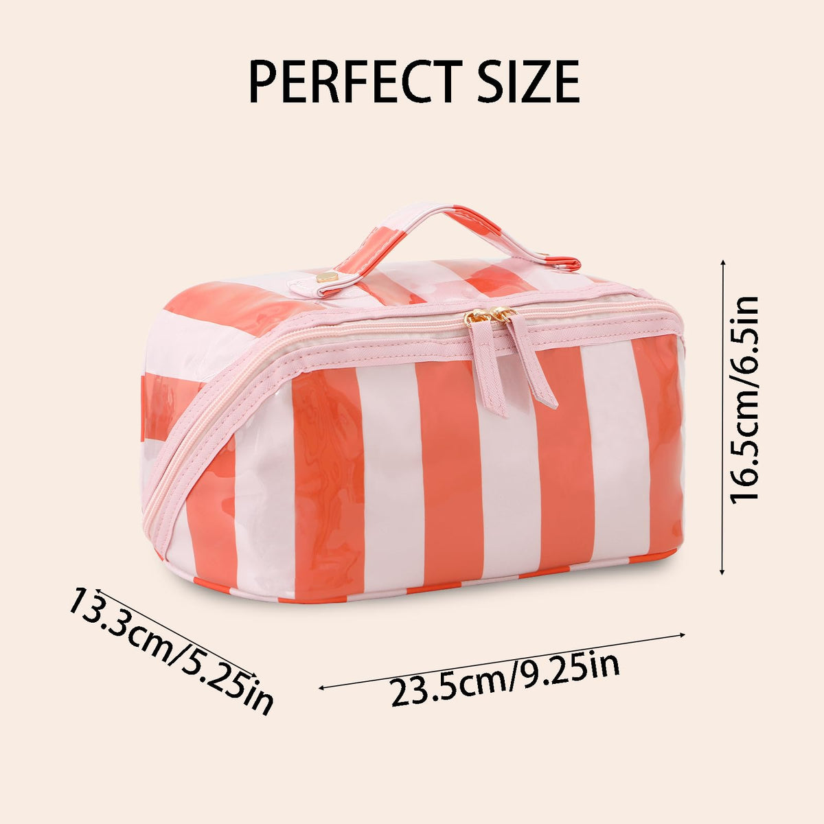 DYSHAYEN Travel Makeup Bag, Pink and Orange Striped - thewildfolk DYSHAYEN Travel Makeup Bag, Pink and Orange Striped