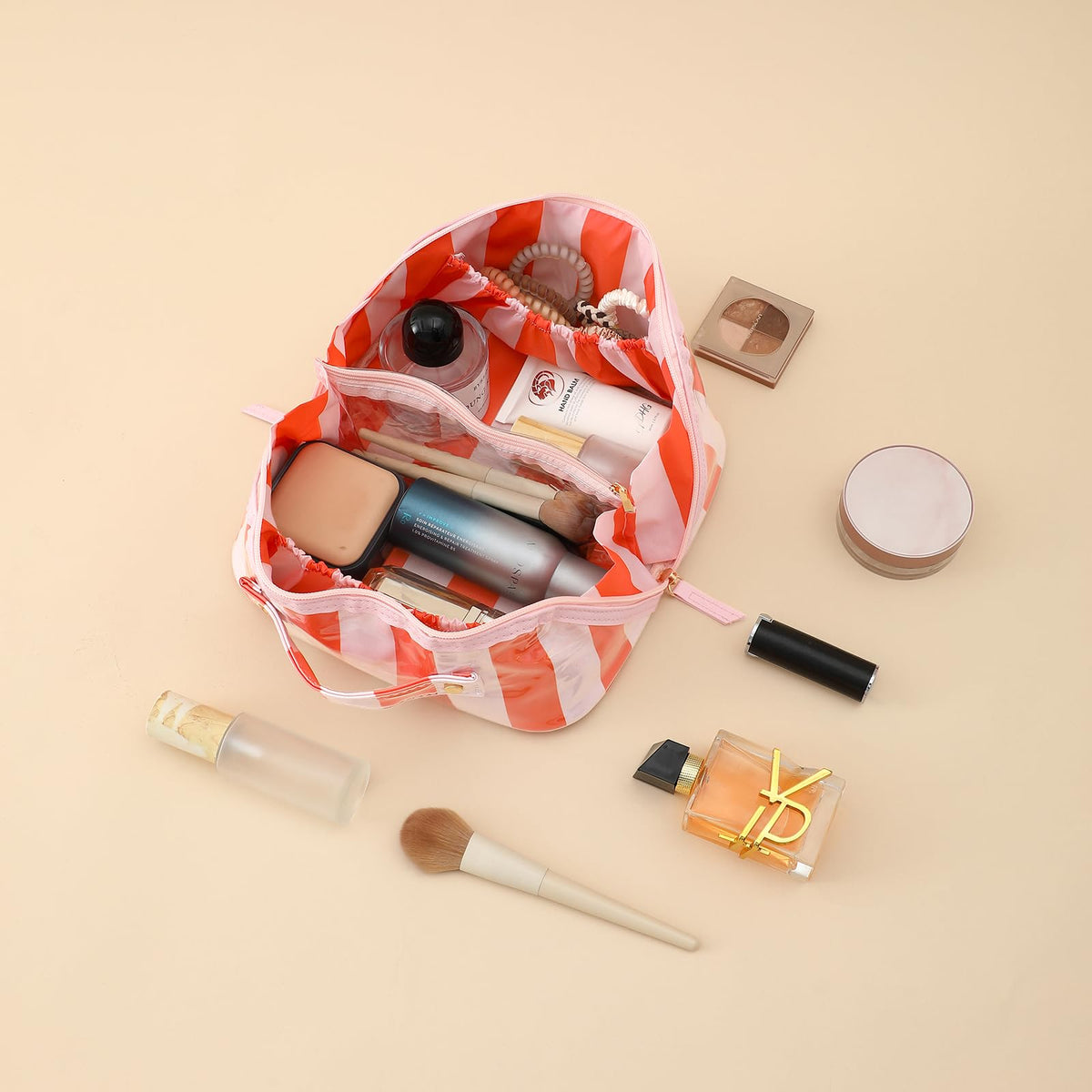 DYSHAYEN Travel Makeup Bag, Pink and Orange Striped - thewildfolk DYSHAYEN Travel Makeup Bag, Pink and Orange Striped