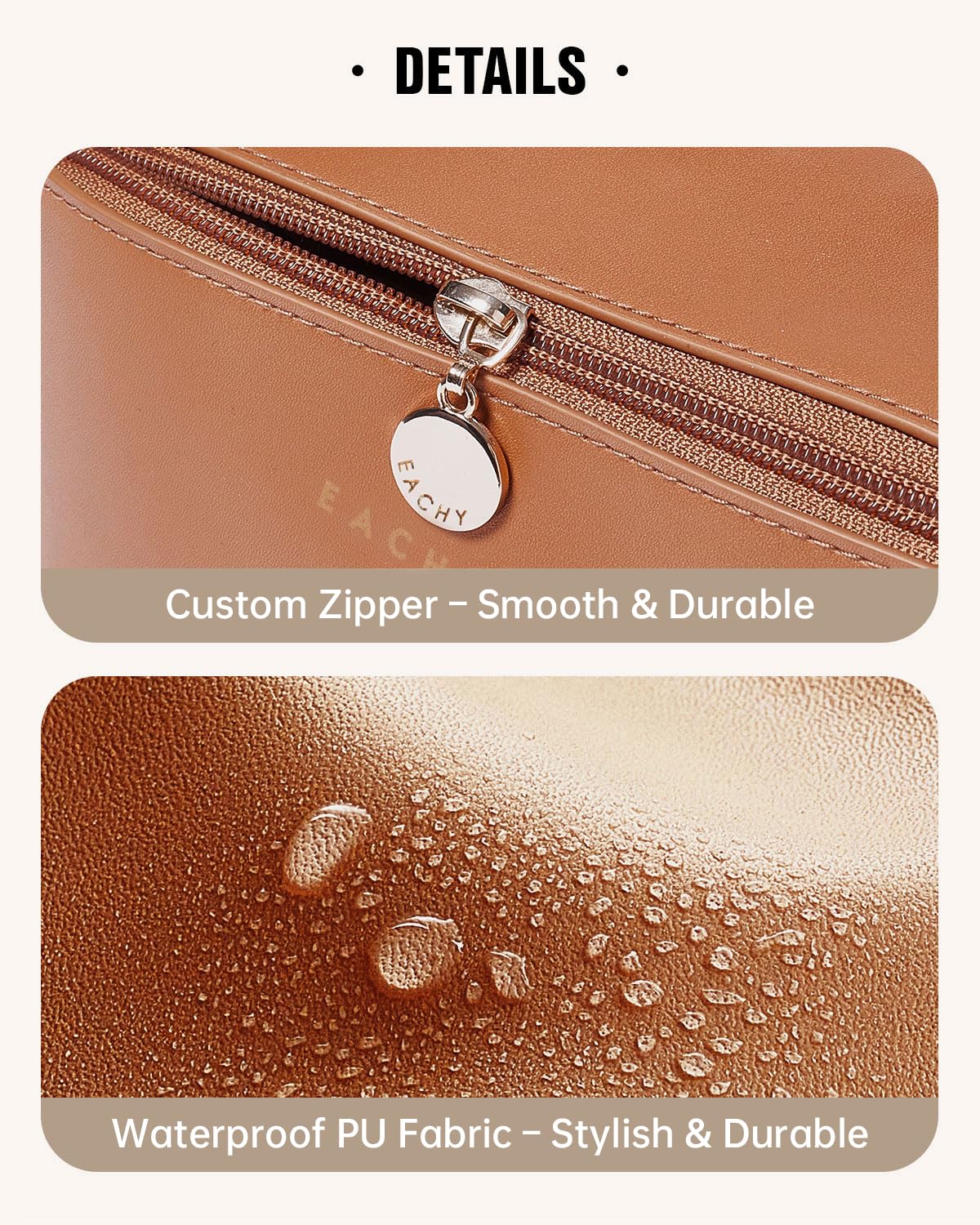 EACHY Travel Makeup Bag for Women, PU Leather Cosmetic Bag, Brown, Medium - thewildfolk EACHY Travel Makeup Bag for Women, PU Leather Cosmetic Bag, Brown, Medium