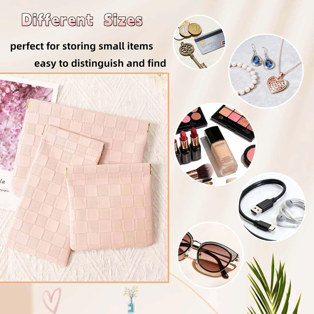FeciFeco Small Makeup Bag for Purse, Pencil Case, Mini Cosmetic Bags for Women, Coin Purse Organizer, Lipstick Cosmetic Accessories Organizer, Small Travel Kit Storage Pouch (Multi-size-Pink) - thewildfolk FeciFeco Small Makeup Bag for Purse, Pencil Case, Mini Cosmetic Bags for Women, Coin Purse Organizer, Lipstick Cosmetic Accessories Organizer, Small Travel Kit Storage Pouch (Multi-size-Pink)