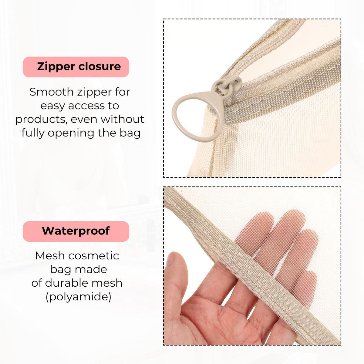 Fibraze 3 PCS Makeup Brush Pouch, Mesh Makeup Bag, Nylon Zipper Pouch, Mesh Makeups Brush Bag, Portable Clear Travel Cosmetic Bags, Small Organizer for Home Office Accessories - thewildfolk Fibraze 3 PCS Makeup Brush Pouch, Mesh Makeup Bag, Nylon Zipper Pouch, Mesh Makeups Brush Bag, Portable Clear Travel Cosmetic Bags, Small Organizer for Home Office Accessories