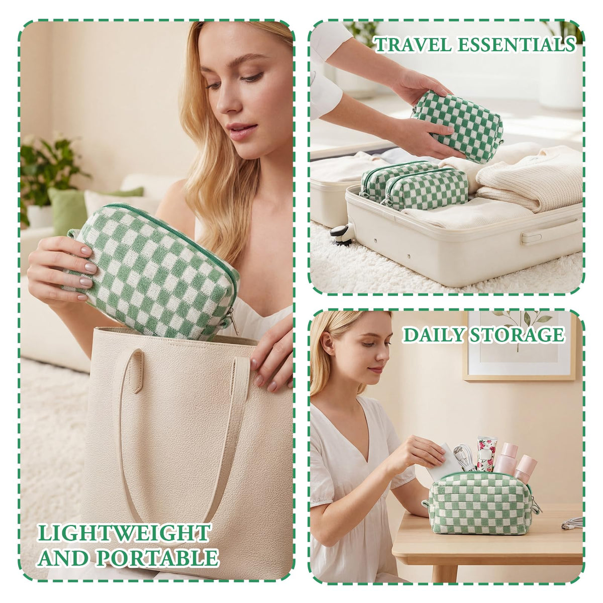 Gilprop 8 Pcs Checkered Makeup Bag Small Cosmetic Pouch Bulk,Green - thewildfolk Gilprop 8 Pcs Checkered Makeup Bag Small Cosmetic Pouch Bulk,Green