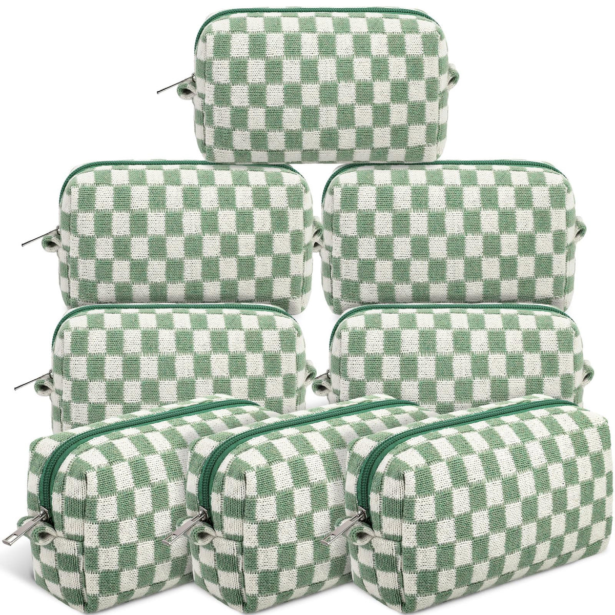 Gilprop 8 Pcs Checkered Makeup Bag Small Cosmetic Pouch Bulk,Green - thewildfolk Gilprop 8 Pcs Checkered Makeup Bag Small Cosmetic Pouch Bulk,Green
