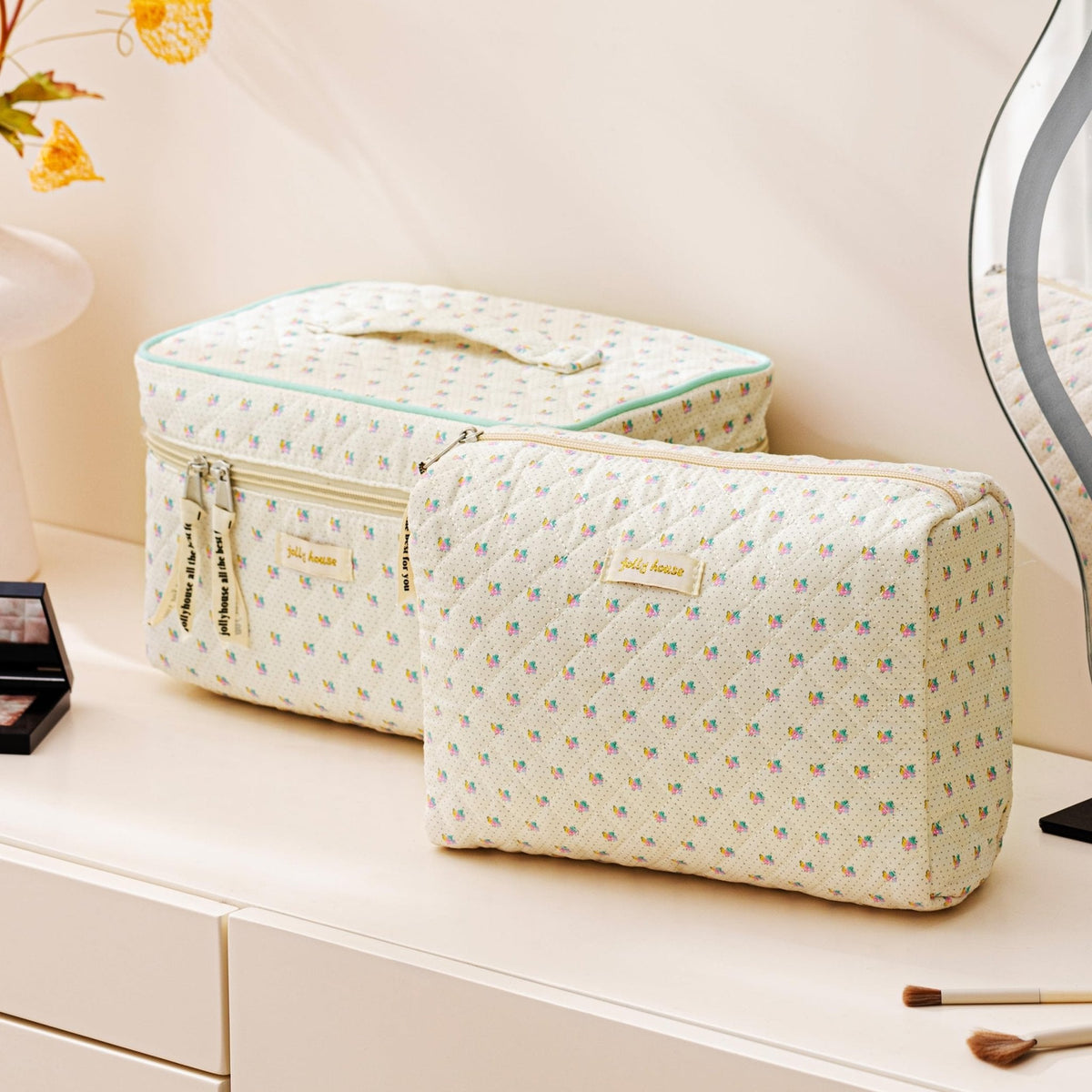 HBselect Quilted Makeup Bag, 3Pcs Cotton Large Travel Makeup Bags Organizer - thewildfolk HBselect Quilted Makeup Bag, 3Pcs Cotton Large Travel Makeup Bags Organizer