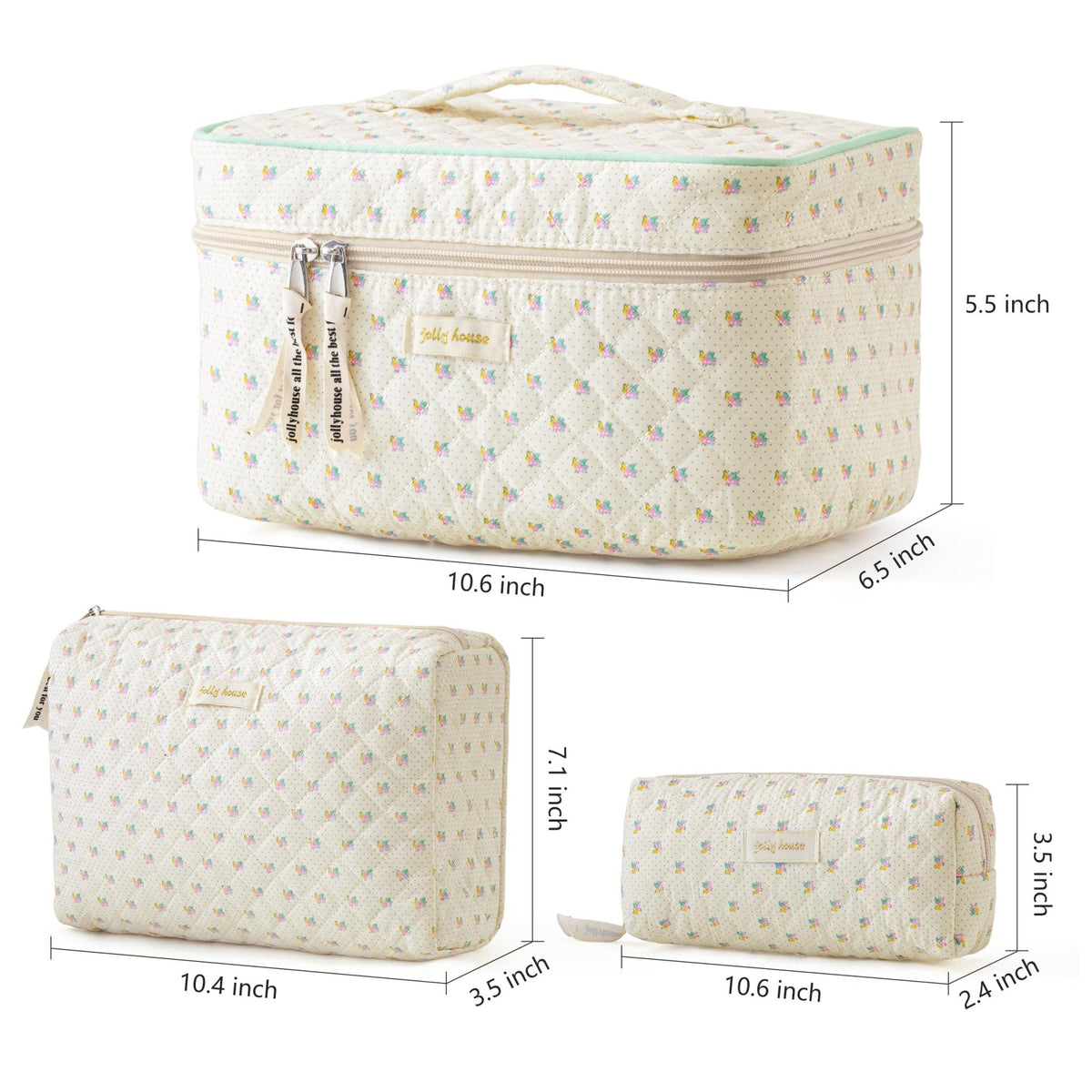 HBselect Quilted Makeup Bag, 3Pcs Cotton Large Travel Makeup Bags Organizer - thewildfolk HBselect Quilted Makeup Bag, 3Pcs Cotton Large Travel Makeup Bags Organizer