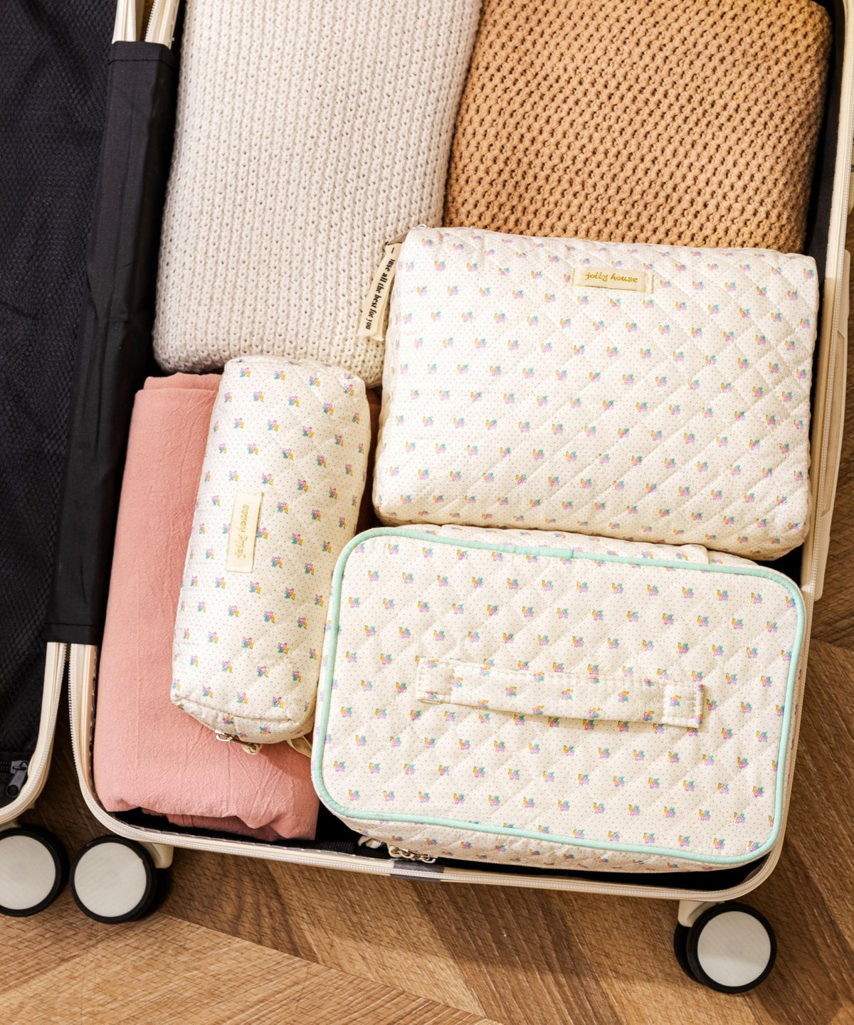 HBselect Quilted Makeup Bag, 3Pcs Cotton Large Travel Makeup Bags Organizer - thewildfolk HBselect Quilted Makeup Bag, 3Pcs Cotton Large Travel Makeup Bags Organizer