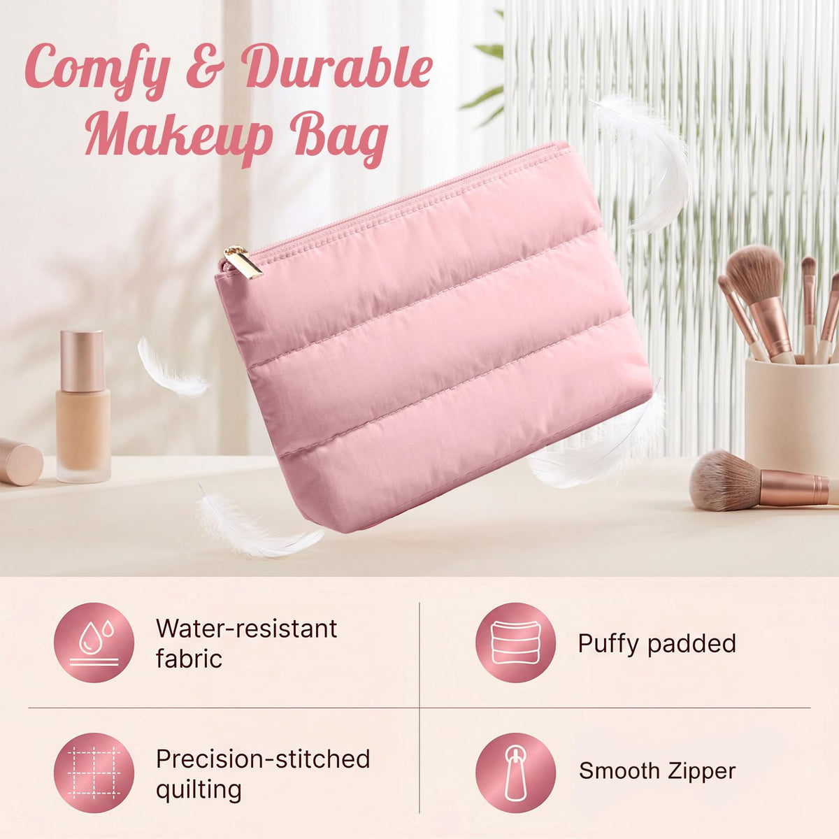 Hillban 6 Pcs Small Puffy Makeup Bags for Women, Zipper,Bright Color - thewildfolk Hillban 6 Pcs Small Puffy Makeup Bags for Women, Zipper,Bright Color