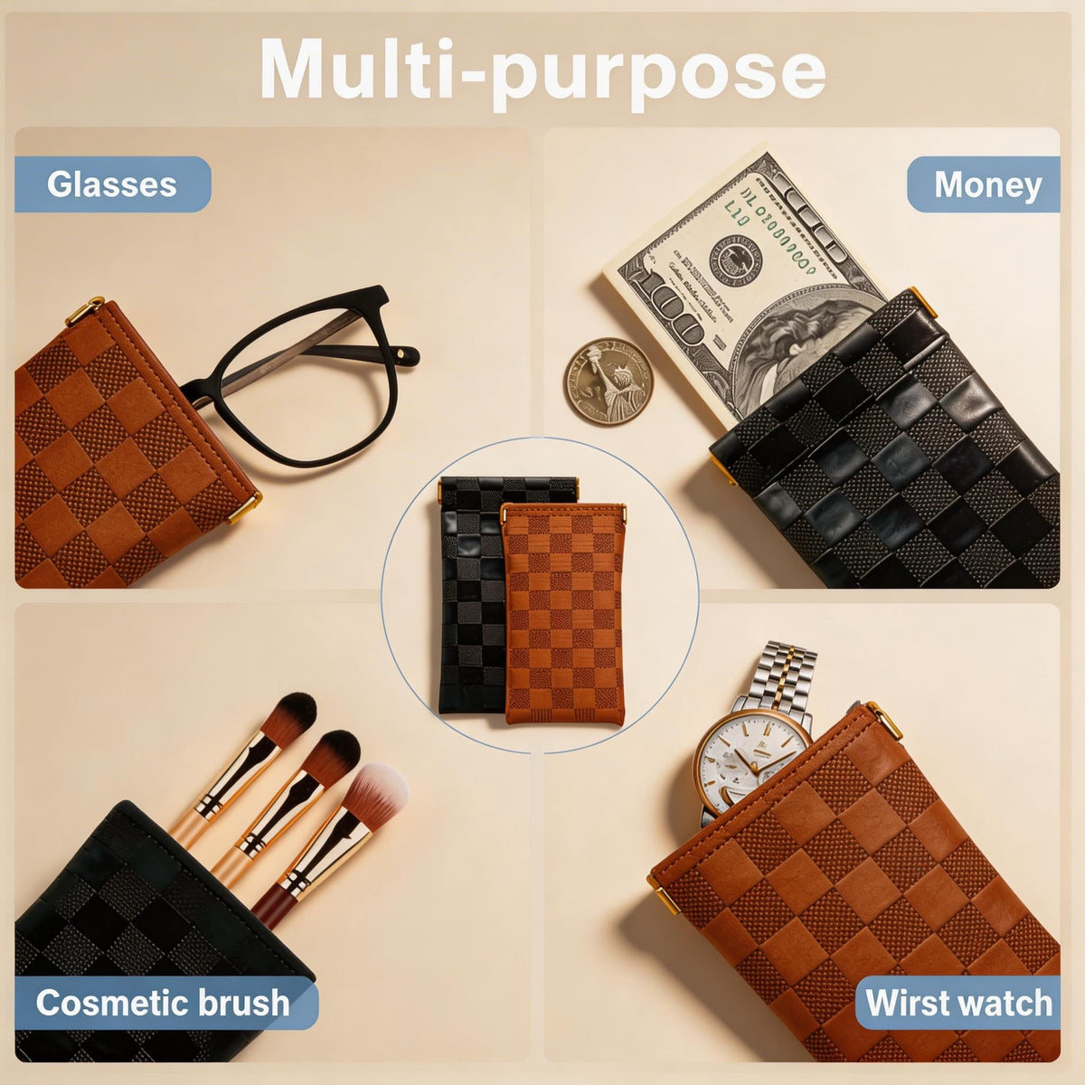 HJUHBDJ 6 Pc Small Makeup Bag for Purse, Black & Brown Coin Purse Organizer - thewildfolk HJUHBDJ 6 Pc Small Makeup Bag for Purse, Black & Brown Coin Purse Organizer