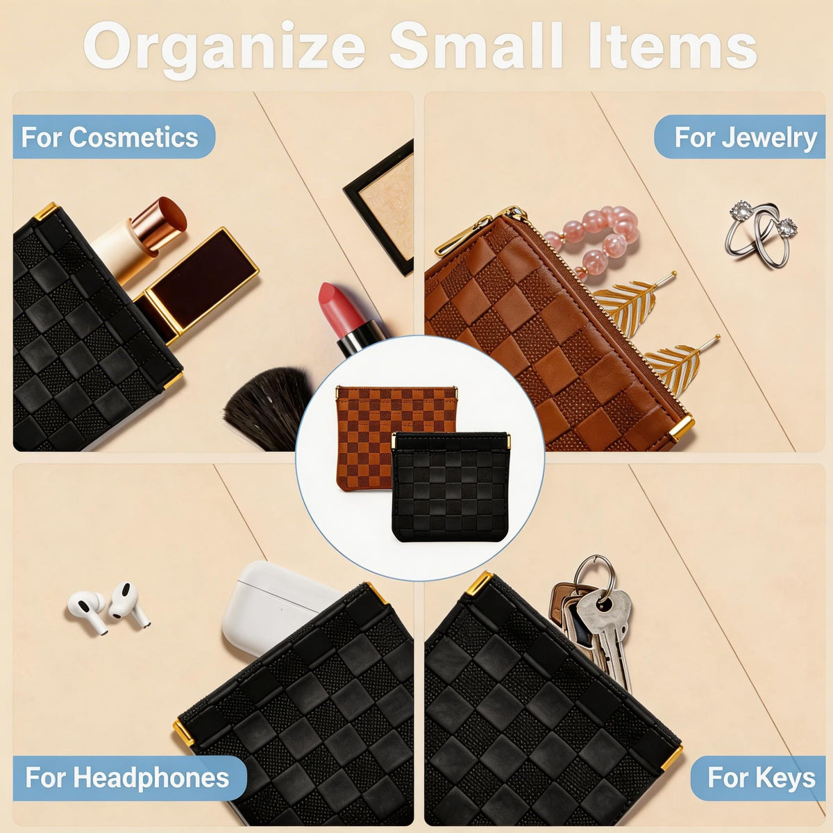 HJUHBDJ 6 Pc Small Makeup Bag for Purse, Black & Brown Coin Purse Organizer - thewildfolk HJUHBDJ 6 Pc Small Makeup Bag for Purse, Black & Brown Coin Purse Organizer