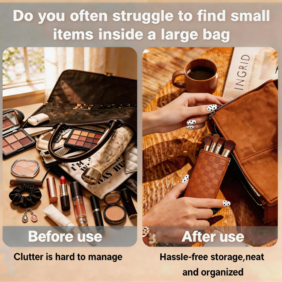 HJUHBDJ 6 Pc Small Makeup Bag for Purse, Black & Brown Coin Purse Organizer - thewildfolk HJUHBDJ 6 Pc Small Makeup Bag for Purse, Black & Brown Coin Purse Organizer