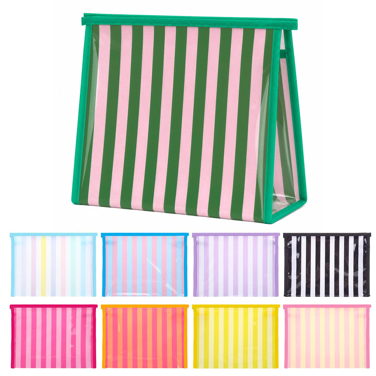 Hosuly 9 Pack Small Striped Makeup Bags Waterproof PVC Zipper Pouch - thewildfolk Hosuly 9 Pack Small Striped Makeup Bags Waterproof PVC Zipper Pouch