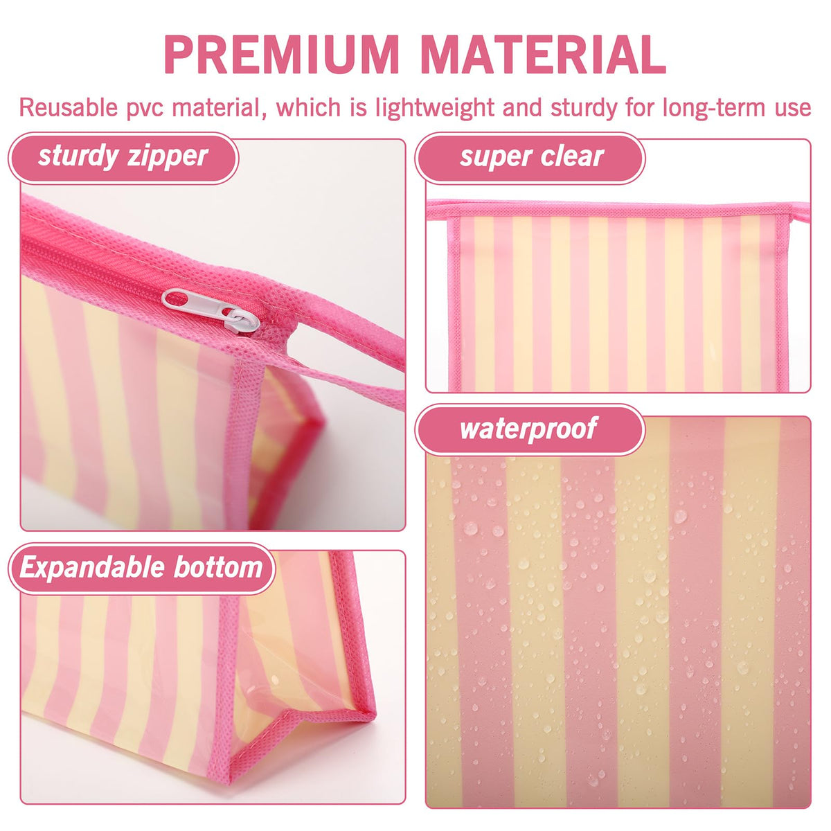 Hosuly 9 Pack Small Striped Makeup Bags Waterproof PVC Zipper Pouch - thewildfolk Hosuly 9 Pack Small Striped Makeup Bags Waterproof PVC Zipper Pouch