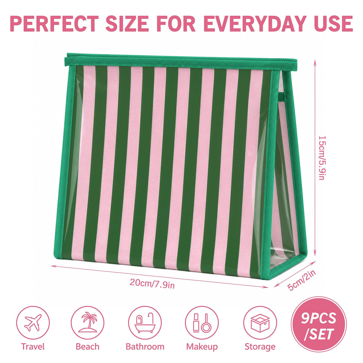 Hosuly 9 Pack Small Striped Makeup Bags Waterproof PVC Zipper Pouch - thewildfolk Hosuly 9 Pack Small Striped Makeup Bags Waterproof PVC Zipper Pouch
