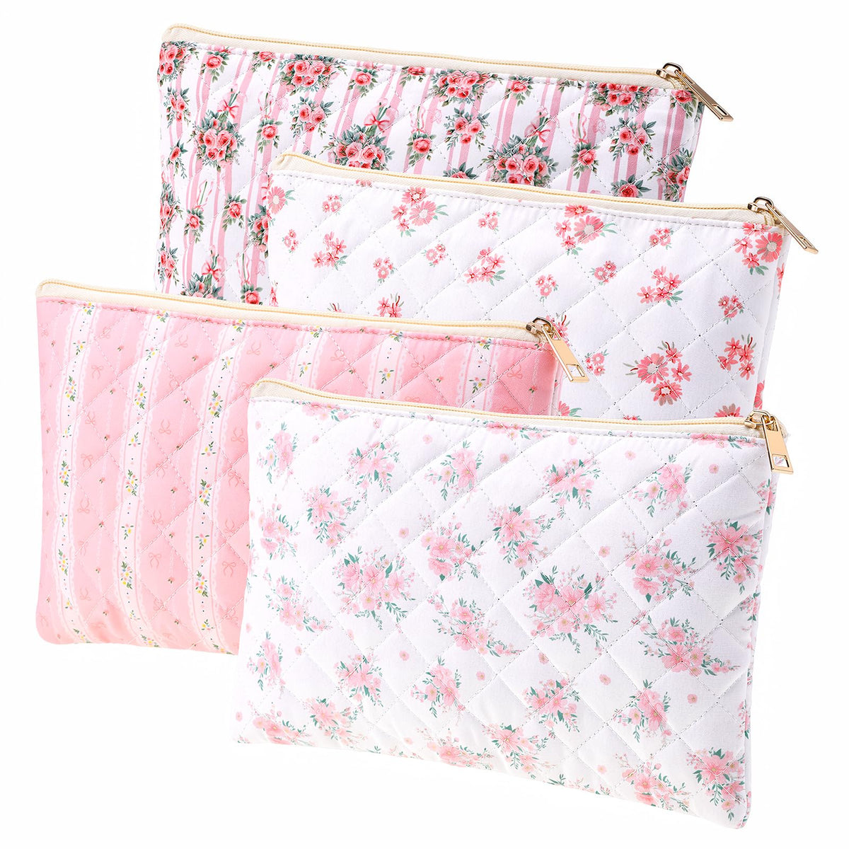 Pimoys Cotton Makeup Bag, Pink Floral Cosmetic Pouch, Zipper Travel Case - thewildfolk Pimoys Cotton Makeup Bag, Pink Floral Cosmetic Pouch, Zipper Travel Case
