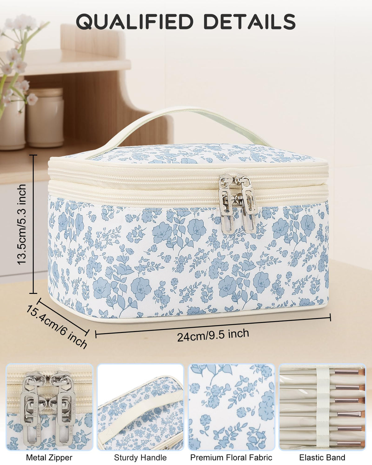 Relavel Travel Makeup Bag, Floral Cosmetic Bag with Brush Compartment - thewildfolk Relavel Travel Makeup Bag, Floral Cosmetic Bag with Brush Compartment