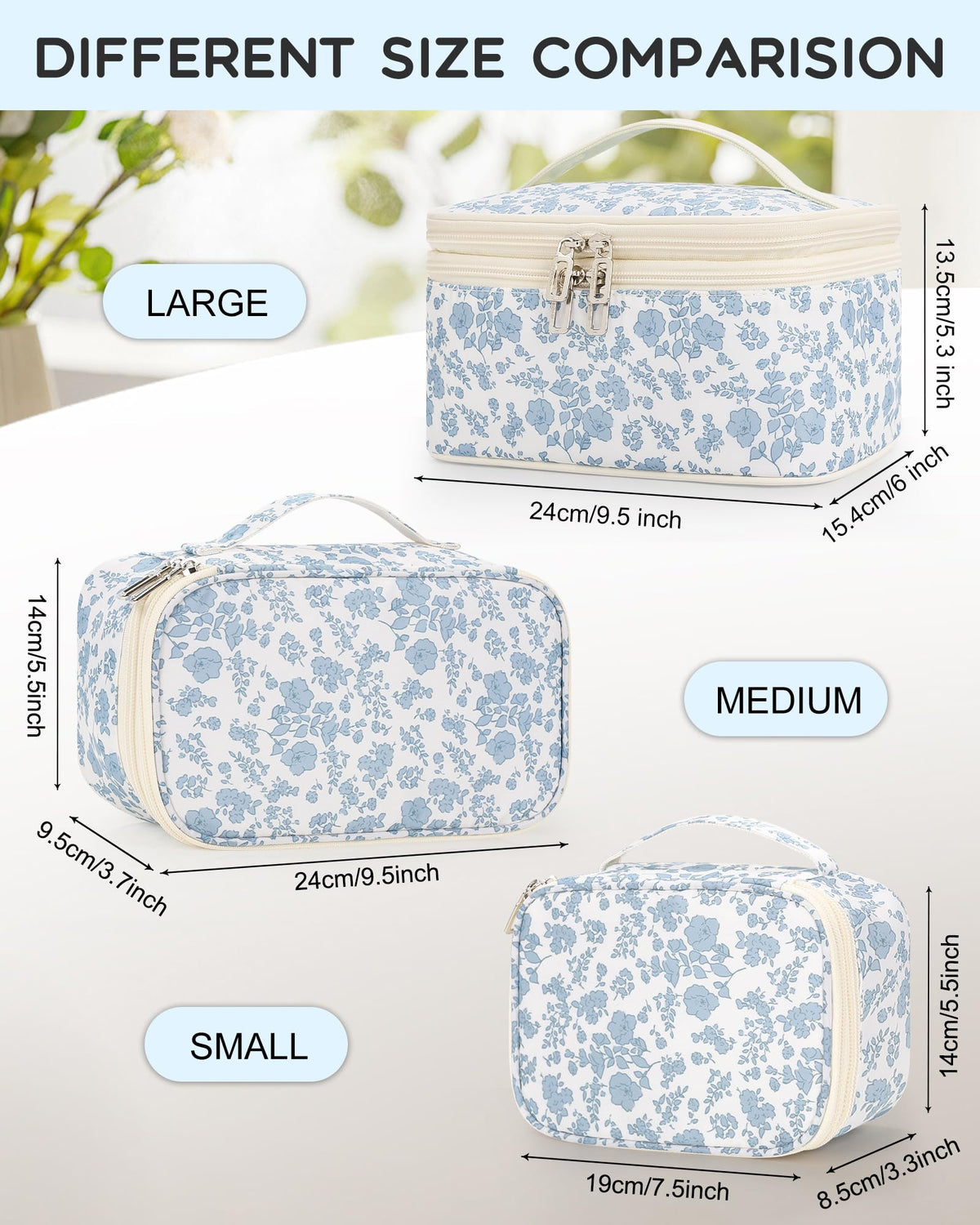 Relavel Travel Makeup Bag, Floral Cosmetic Bag with Brush Compartment - thewildfolk Relavel Travel Makeup Bag, Floral Cosmetic Bag with Brush Compartment