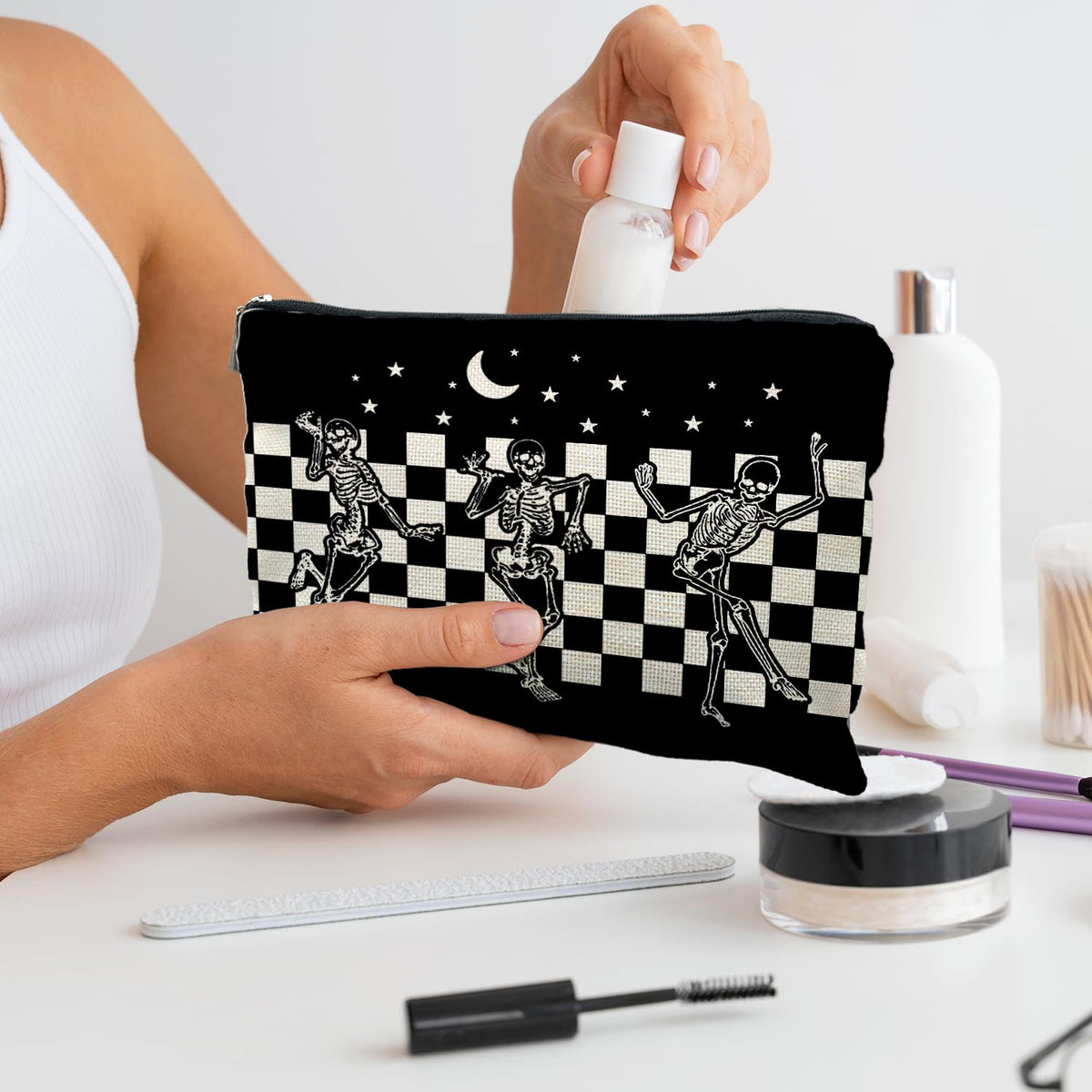 RYYCDOI Goth Spooky Gifts for Women, Gothic Horror Skeleton Black Makeup Bag Cosmetic Pouch - thewildfolk RYYCDOI Goth Spooky Gifts for Women, Gothic Horror Skeleton Black Makeup Bag Cosmetic Pouch