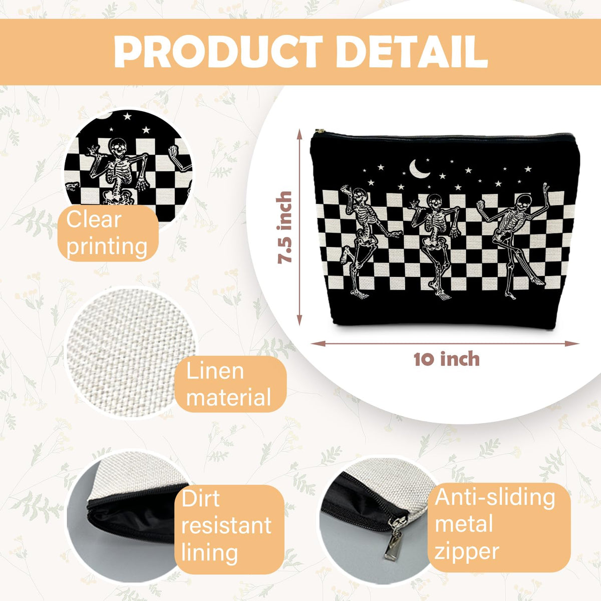 RYYCDOI Goth Spooky Gifts for Women, Gothic Horror Skeleton Black Makeup Bag Cosmetic Pouch - thewildfolk RYYCDOI Goth Spooky Gifts for Women, Gothic Horror Skeleton Black Makeup Bag Cosmetic Pouch
