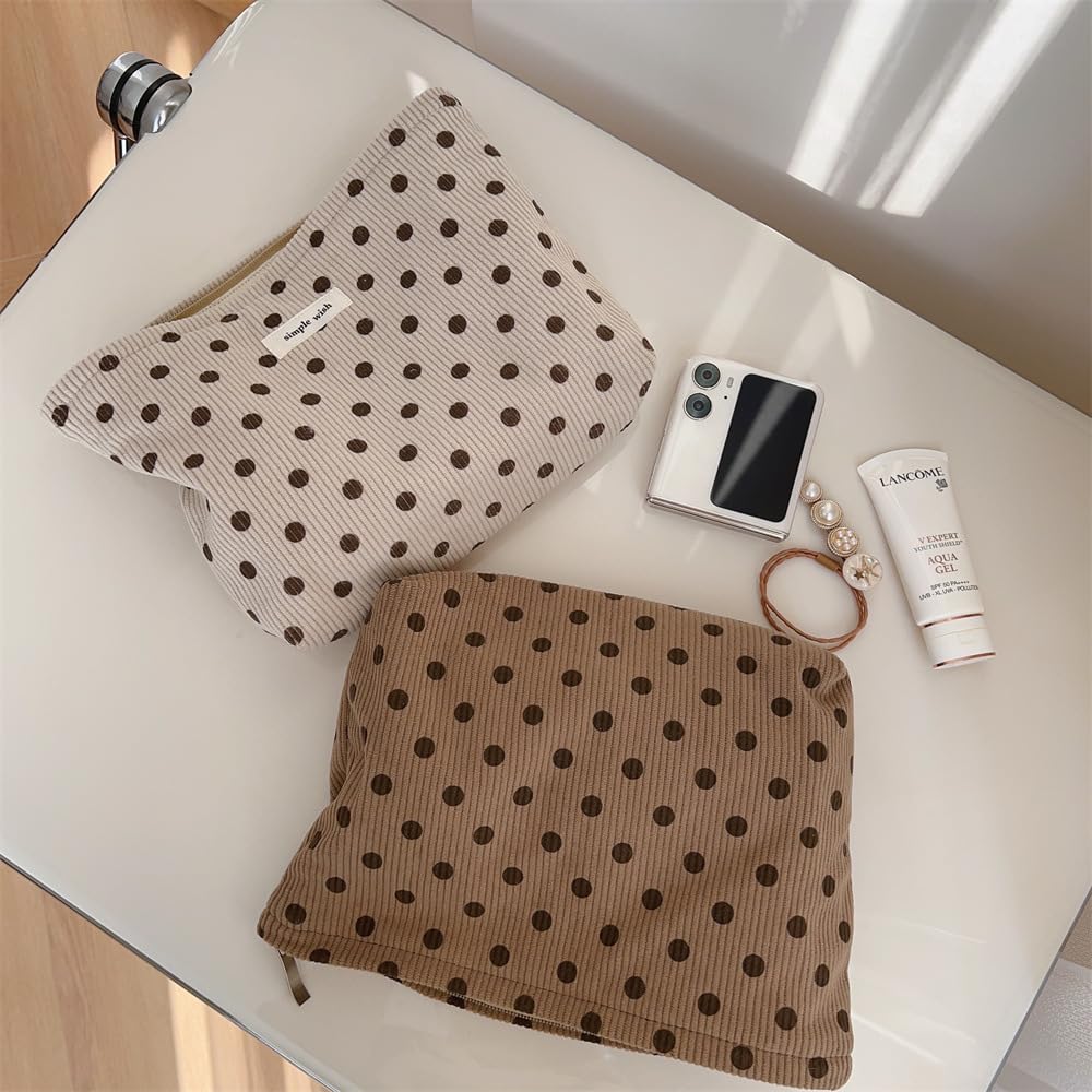 Sminra Polka Dot Corduroy Makeup Bag for Purse, Cosmetic Zipper Pouch Begie - thewildfolk Sminra Polka Dot Corduroy Makeup Bag for Purse, Cosmetic Zipper Pouch Begie
