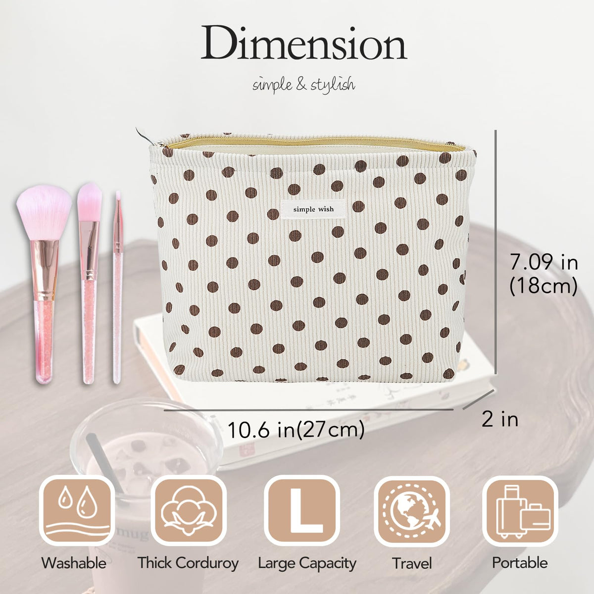 Sminra Polka Dot Corduroy Makeup Bag for Purse, Cosmetic Zipper Pouch Begie - thewildfolk Sminra Polka Dot Corduroy Makeup Bag for Purse, Cosmetic Zipper Pouch Begie