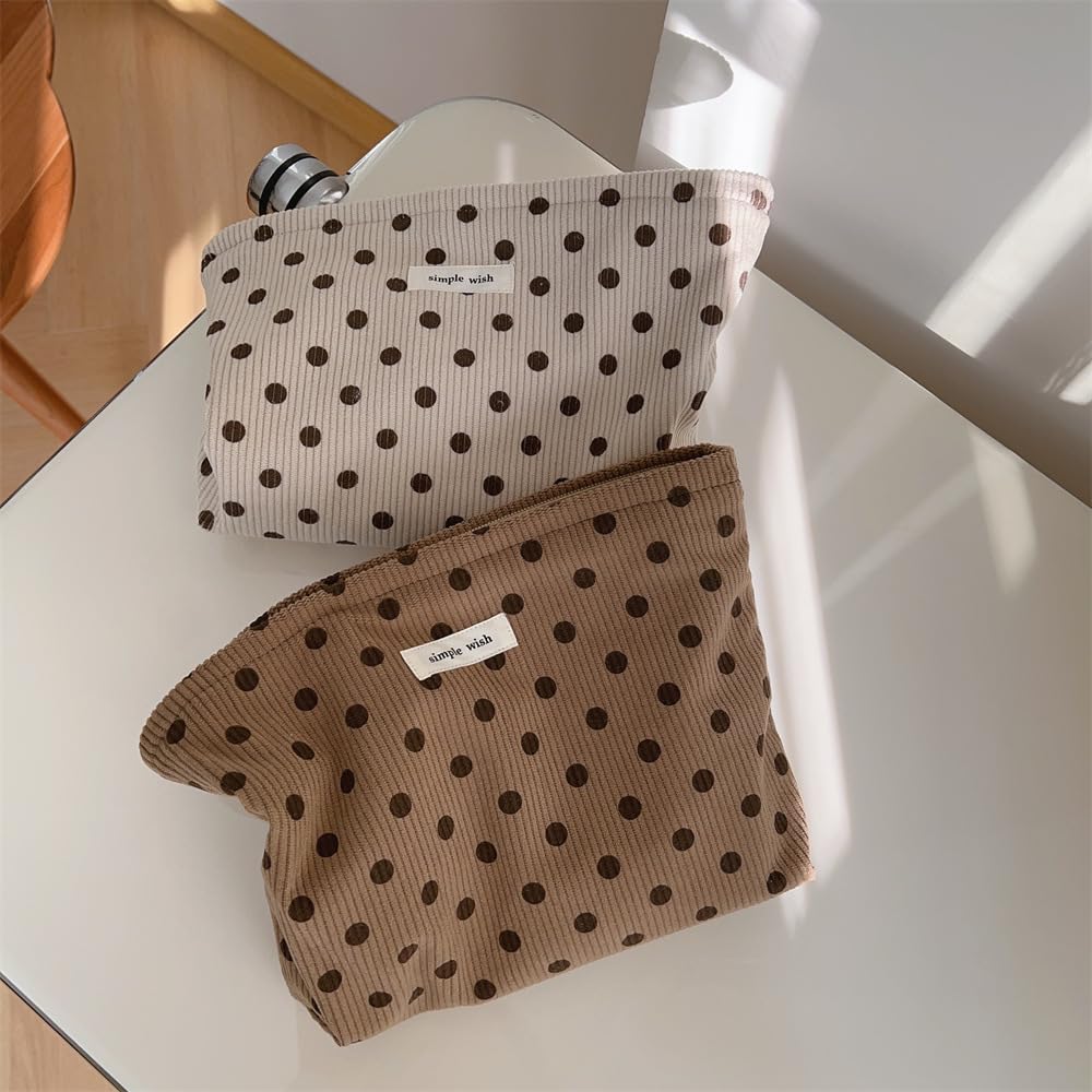 Sminra Polka Dot Corduroy Makeup Bag for Purse, Cosmetic Zipper Pouch Begie - thewildfolk Sminra Polka Dot Corduroy Makeup Bag for Purse, Cosmetic Zipper Pouch Begie