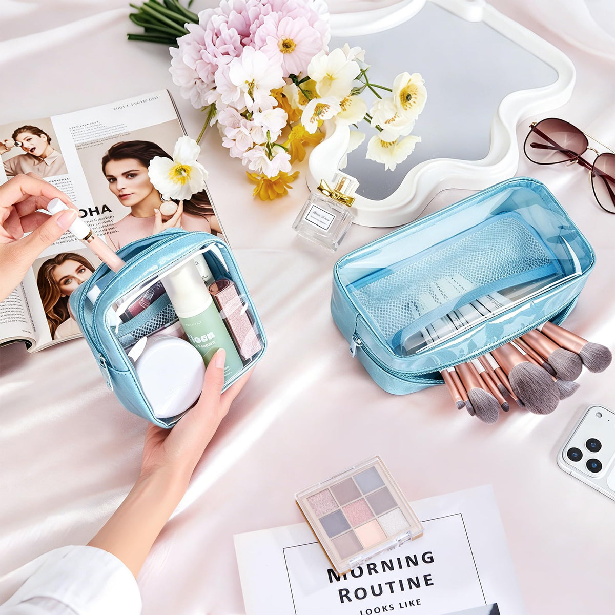 WLLWOO Clear Makeup Bag Small Cosmetic Pouch Travel Toiletry Organizer - thewildfolk WLLWOO Clear Makeup Bag Small Cosmetic Pouch Travel Toiletry Organizer