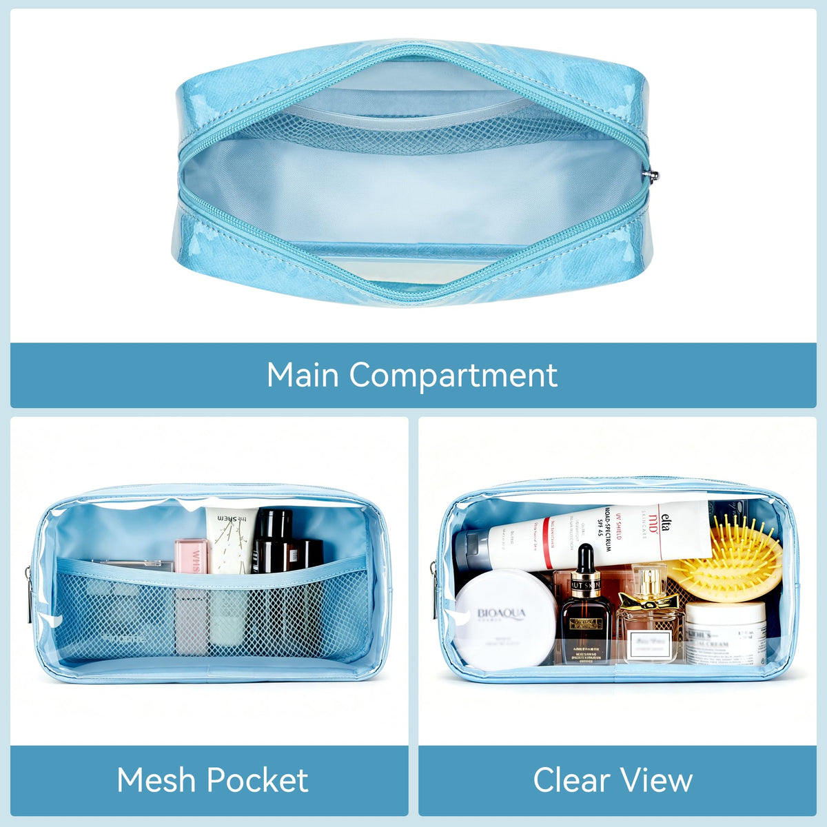 WLLWOO Clear Makeup Bag Small Cosmetic Pouch Travel Toiletry Organizer - thewildfolk WLLWOO Clear Makeup Bag Small Cosmetic Pouch Travel Toiletry Organizer