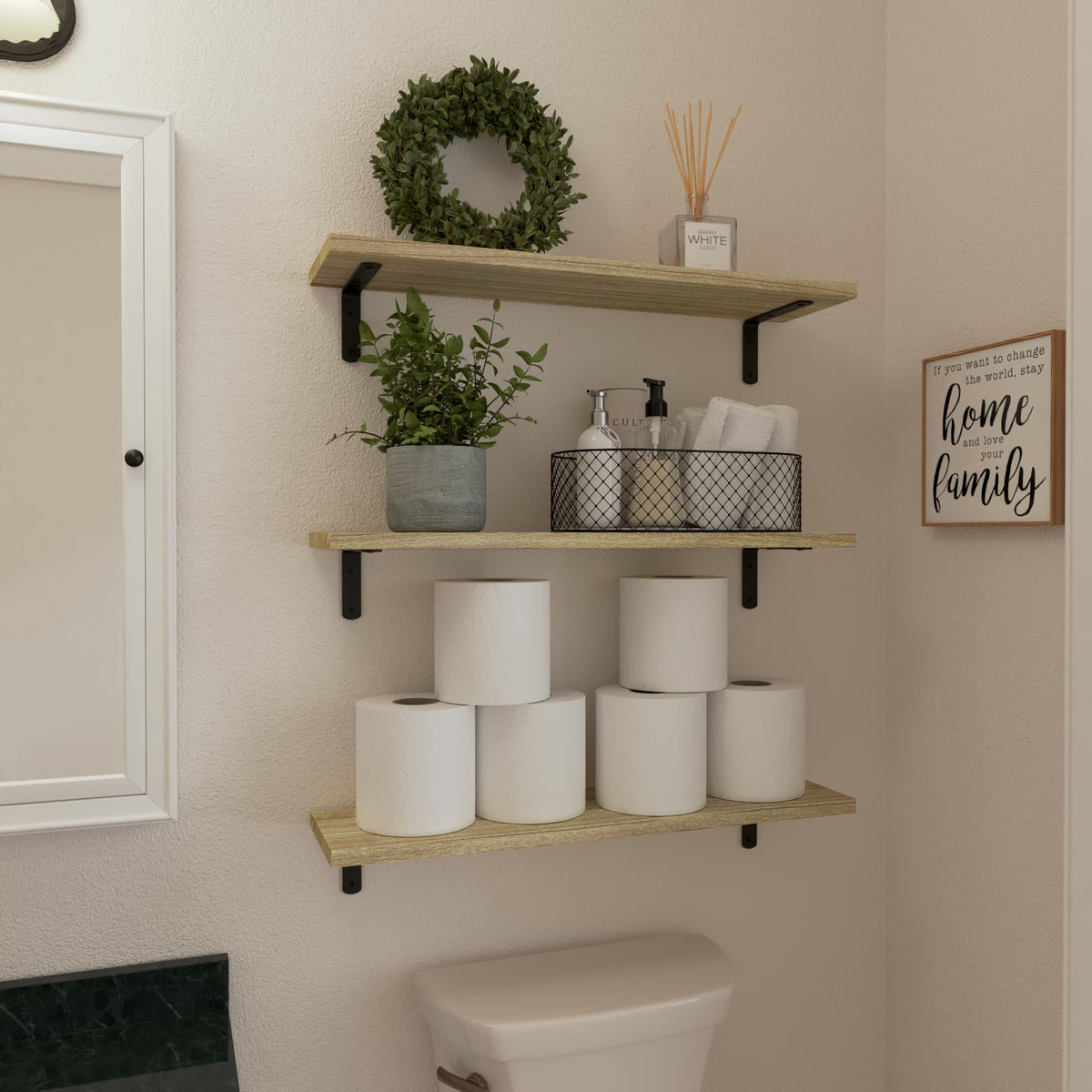 WOPITUES 24'' Long Floating Shelves for Wall Decor & Storage, Rustic Brown - thewildfolk WOPITUES 24'' Long Floating Shelves for Wall Decor & Storage, Rustic Brown
