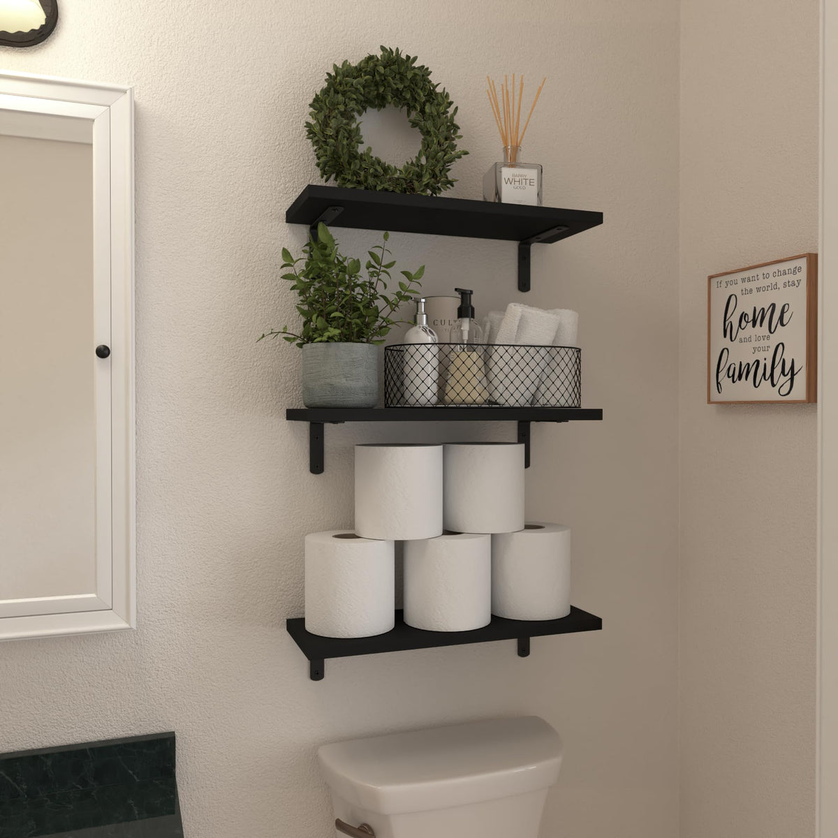 WOPITUES Floating Shelves Set of 6 for Wall Decor & Storage, Black - thewildfolk WOPITUES Floating Shelves Set of 6 for Wall Decor & Storage, Black