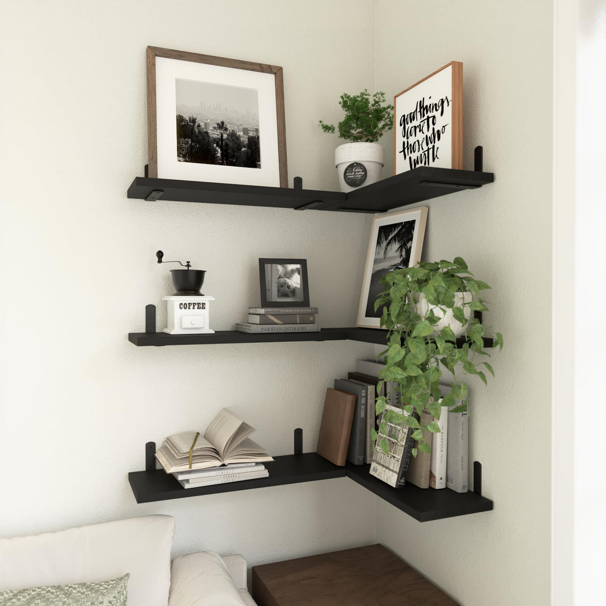 WOPITUES Floating Shelves Set of 6 for Wall Decor & Storage, Black - thewildfolk WOPITUES Floating Shelves Set of 6 for Wall Decor & Storage, Black