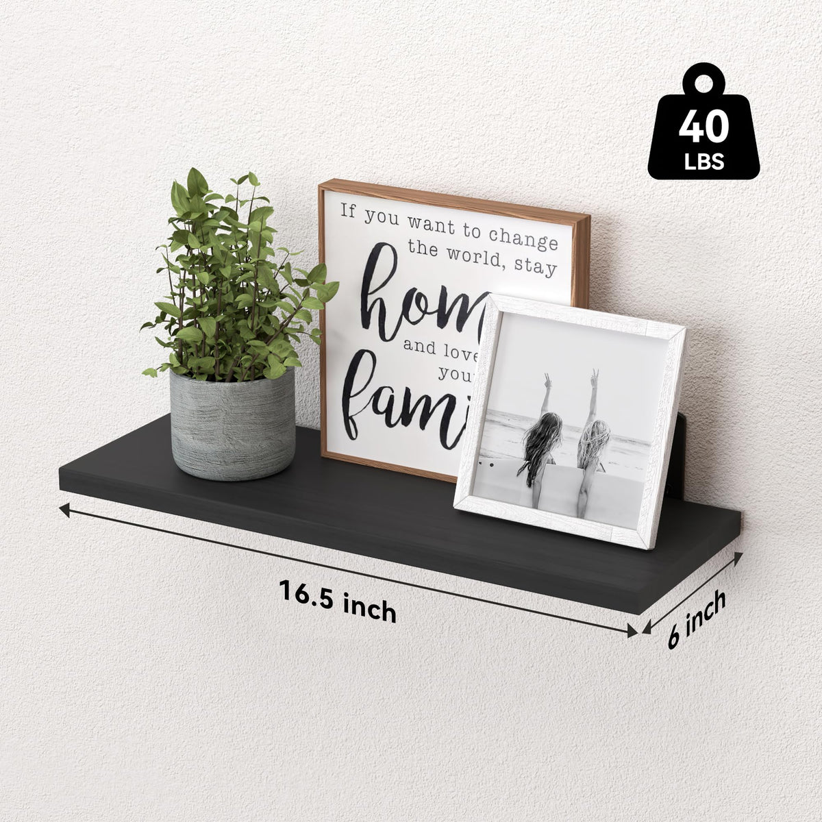 WOPITUES Floating Shelves Set of 6 for Wall Decor & Storage, Black - thewildfolk WOPITUES Floating Shelves Set of 6 for Wall Decor & Storage, Black