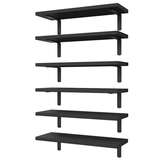 WOPITUES Floating Shelves Set of 6 for Wall Decor & Storage, Black - thewildfolk WOPITUES Floating Shelves Set of 6 for Wall Decor & Storage, Black