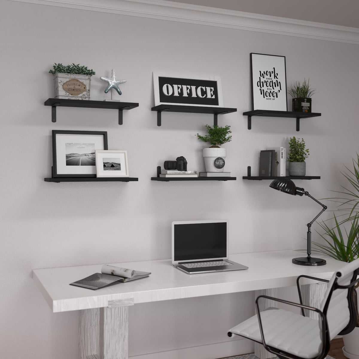 WOPITUES Floating Shelves Set of 6 for Wall Decor & Storage, Black - thewildfolk WOPITUES Floating Shelves Set of 6 for Wall Decor & Storage, Black