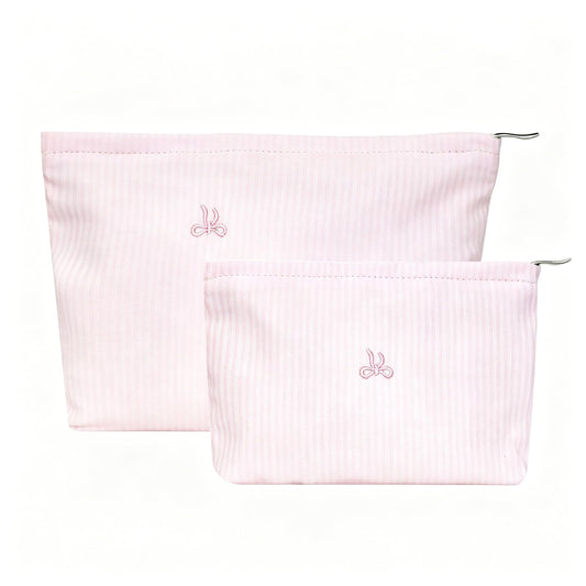 Wudygirl 2 Pcs Travel Makeup Bag Pink Striped Bow - thewildfolk Wudygirl 2 Pcs Travel Makeup Bag Pink Striped Bow