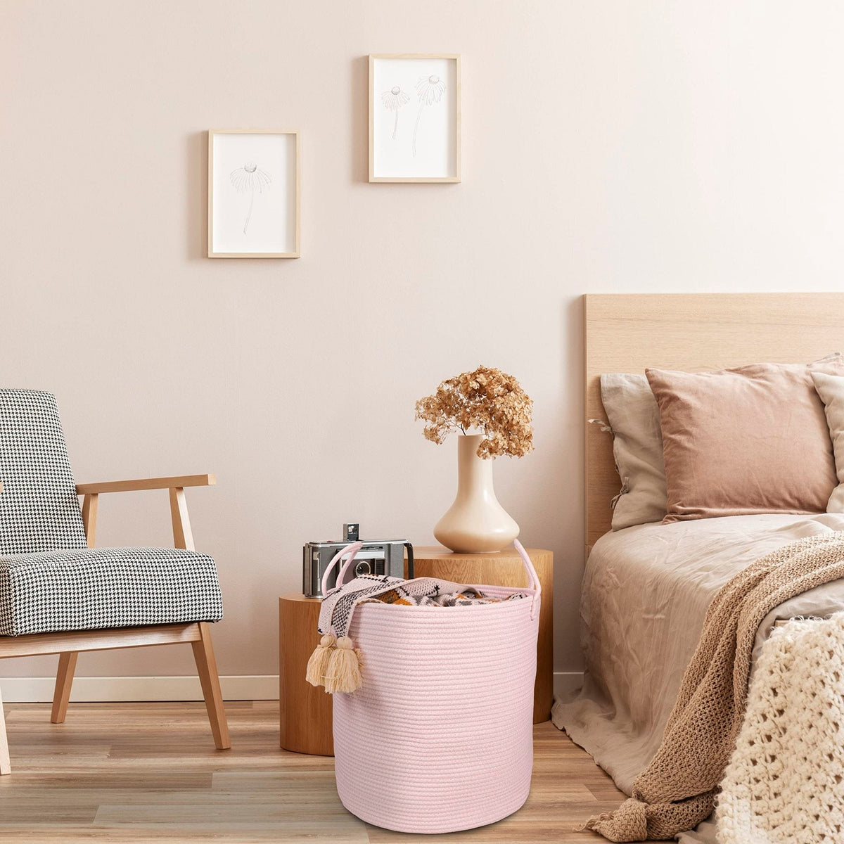 XUANGUO Cotton Rope Laundry Basket Hamper for Girls Kids Baby Nursery Pink - thewildfolk XUANGUO Cotton Rope Laundry Basket Hamper for Girls Kids Baby Nursery Pink